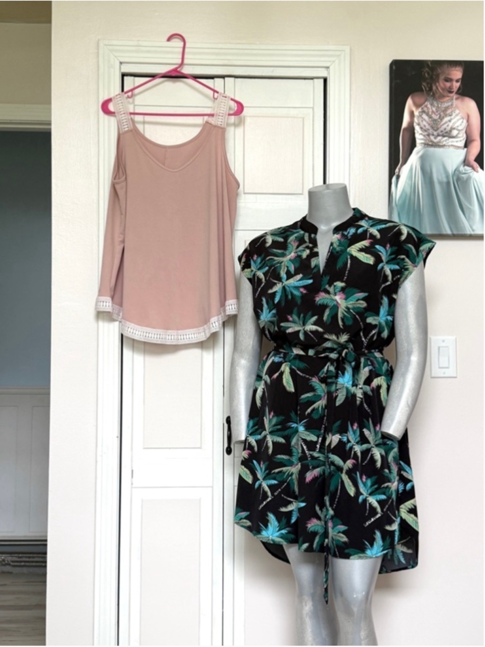 2X Bundle Mauve Dressy Tank Top Tropical Mandarin Cinch Dress Vacation